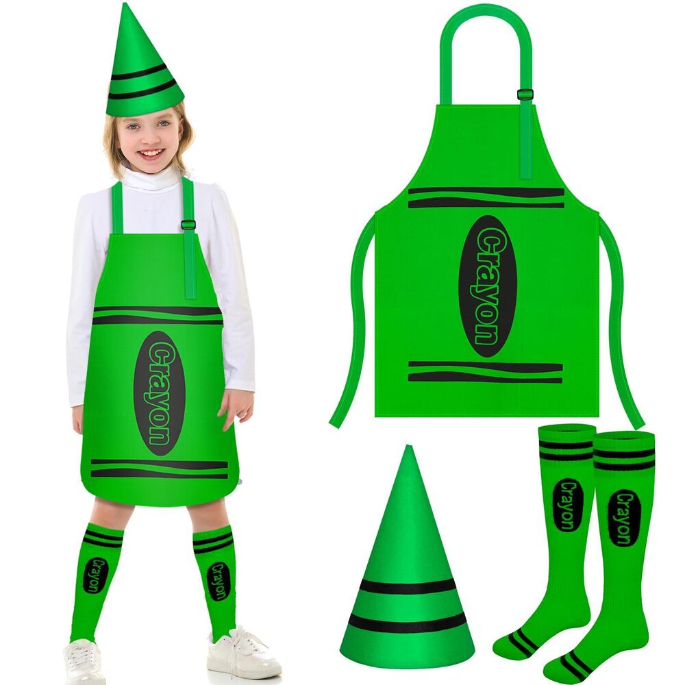 9869 Halloween Crayon Costume Green Crayon Apron Socks